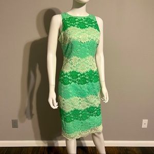 New York & Company ombre green lace colorblocked sheath dress